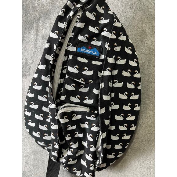 KAVU Rope Sling Bag Black White Swan Print Crossbody Backpack Outdoor Travel main image 5